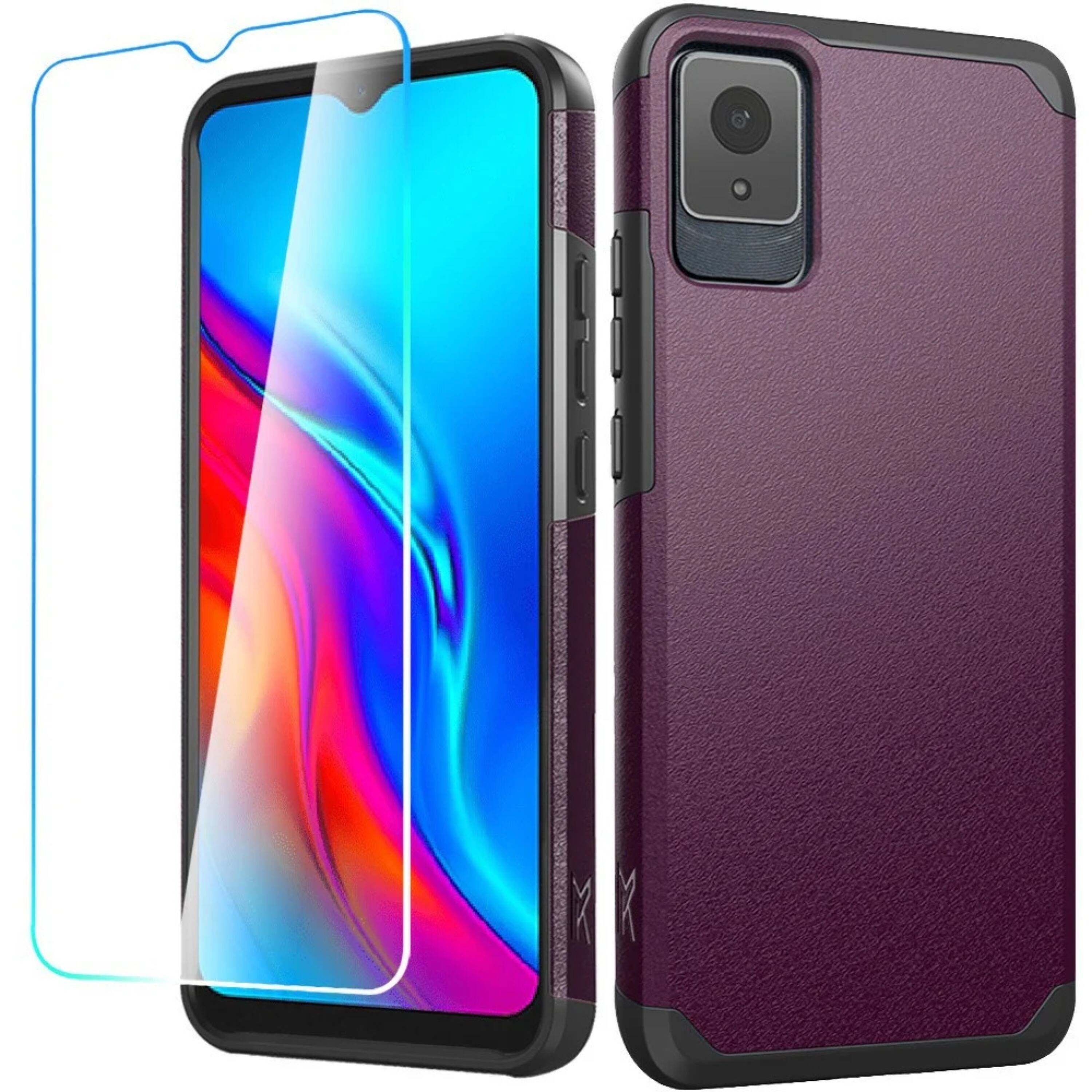 Front. Kitcheniva - Tough Shockproof Hybrid Case With Tempered Glass For TCL K11 Purple - Purple.