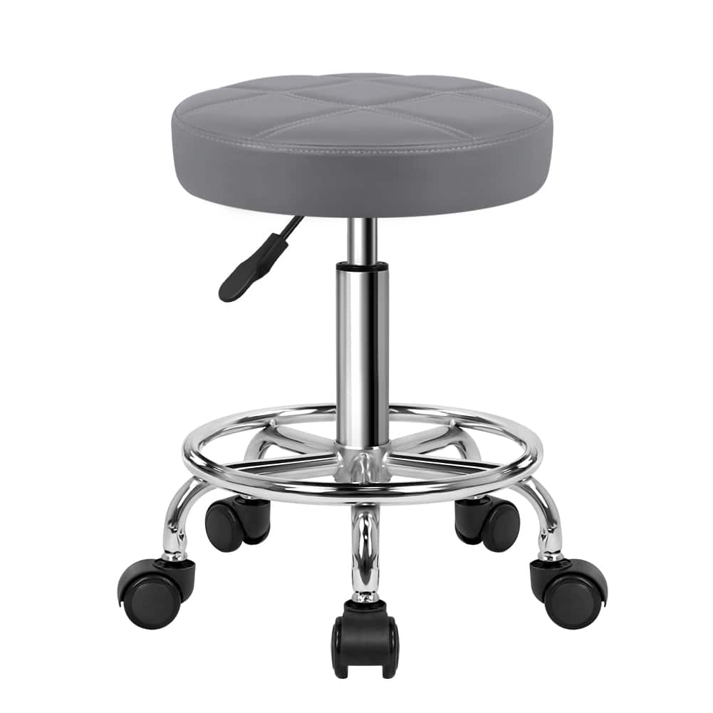 KKTONER - Round Rolling Stool Chair PU Leather Height Adjustable Swivel Work Stools with Wheels Office Chair Small - Gray