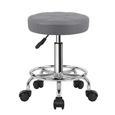 Front. KKTONER - KKTONER Round Rolling Stool Chair PU Leather Height Adjustable Swivel Work Stools with Wheels Office Chair Small (Gray) - Gray.