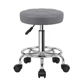 KKTONER - Round Rolling Stool Chair PU Leather Height Adjustable Swivel Work Stools with Wheels Office Chair Small - Gray
