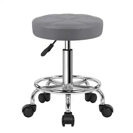 Front. KKTONER - KKTONER Round Rolling Stool Chair PU Leather Height Adjustable Swivel Work Stools with Wheels Office Chair Small (Gray) - Gray.