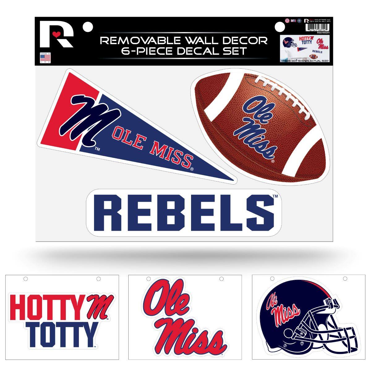 Rico Industries - Mississippi Ole Miss Rebels Set of 6 Removable Wall Decal Stickers - Multi