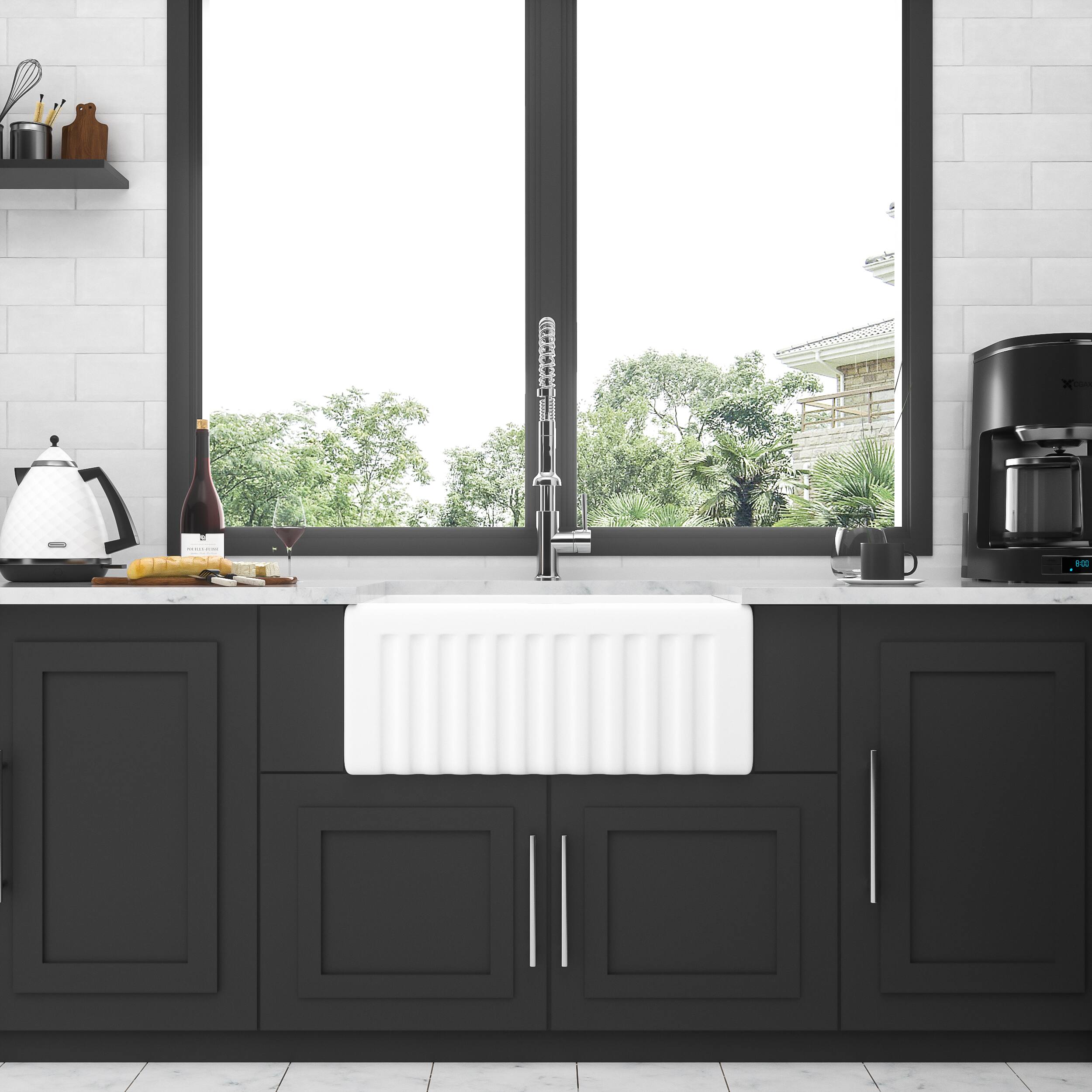 Back. Siljoy - Small Farmhouse Sink - 24 x 18 x 10" Kitchen Sink White Apron-Front Ceramic Single Bowl Reversible Laundry Room Sink - White.