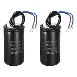 Unique Bargains - 2pcs CD60 Run Capacitor 500uF 250VAC 50/60Hz 2 Wires Motor Start for Washing Machine Air Compressor - Black