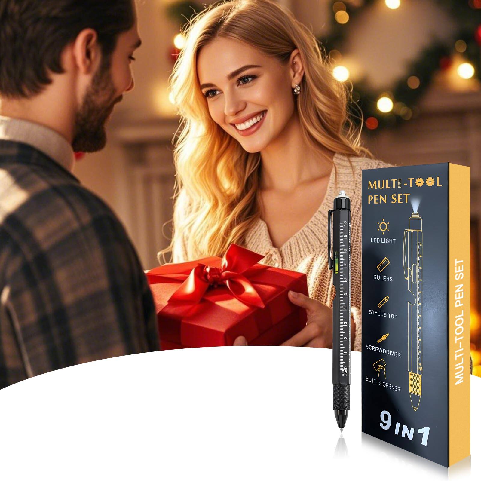 MULTI-TOOL PEN SET  
9 IN 1  
- LED LIGHT  
- RULERS  
- STYLUS TOP  
- SCREWDRIVER  
- BOTTLE OPENER