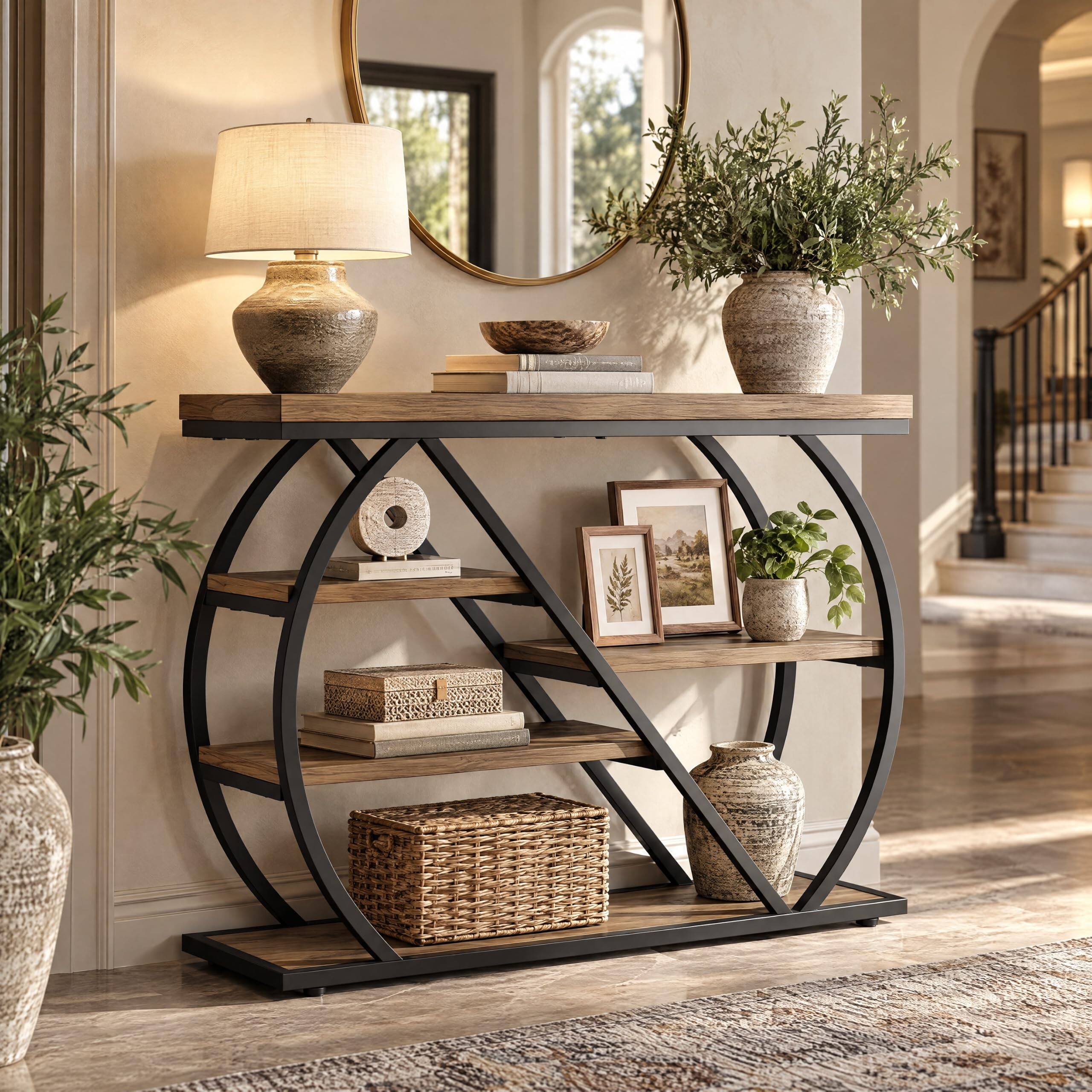 Left. Tribesigns - 41.3" Console Table with Storage - Brown + Black.