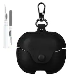 Dteck - Slim Faux Leather Earbuds Case for Samsung Galaxy Buds 3/3 Pro/3 FE) with Keychain,Business Dustproof Earphone Cover - Black