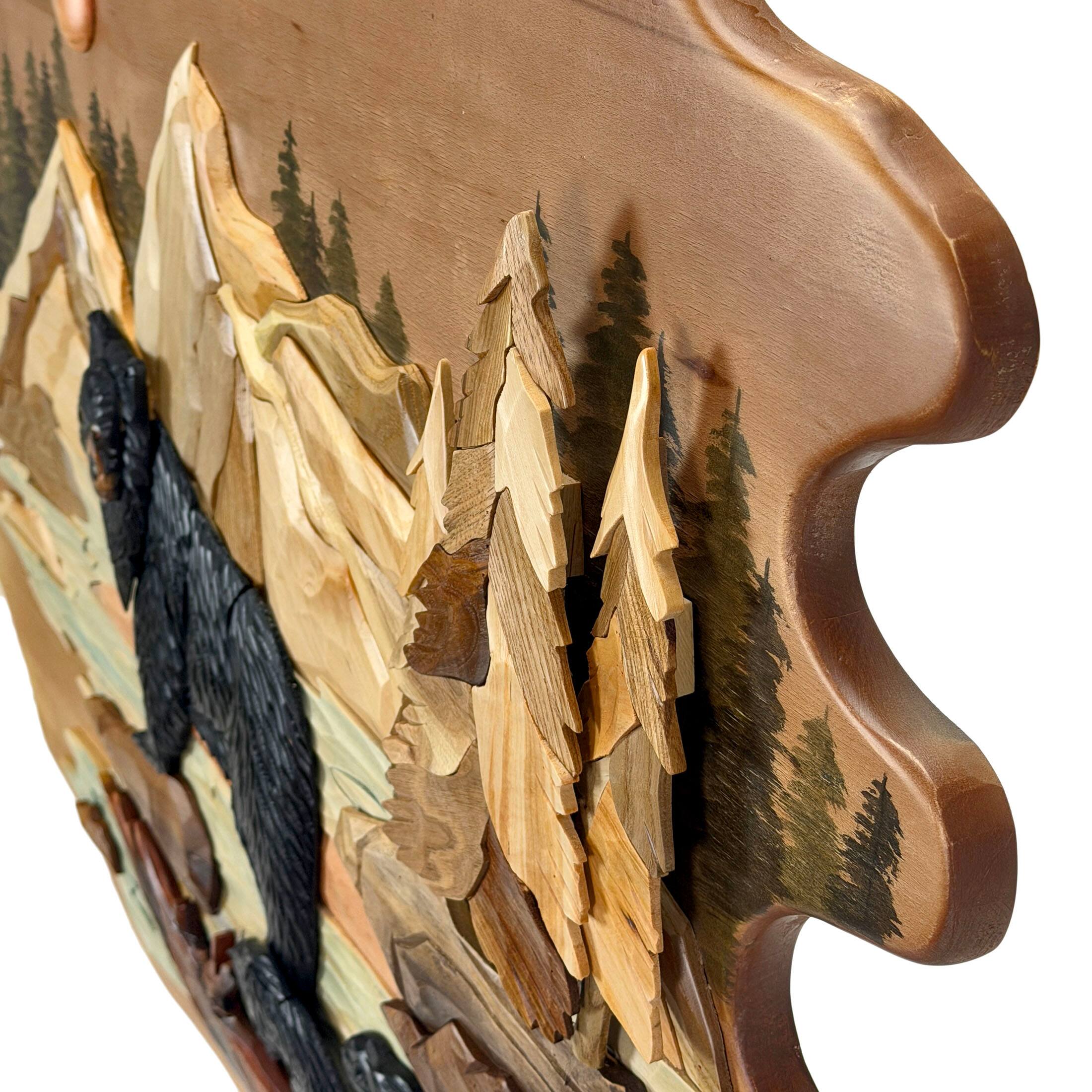 Alt View 2. Zeckos - Bear Family River 25.5x34 Intarsia Wood Wall Sculpture Rustic Cabin Art - Brown.