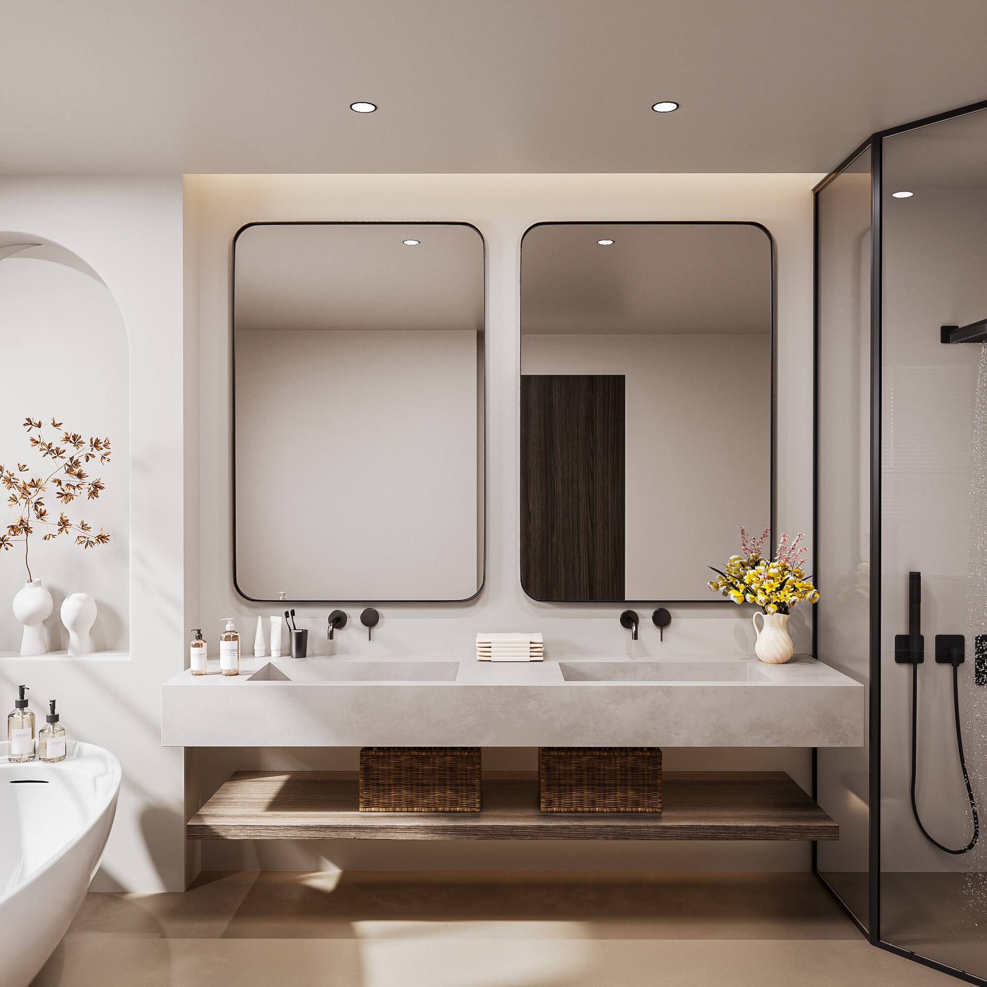 LOVMOR Tempered Glass Rounded Rectangle Framed Wall Mounted Bathroom