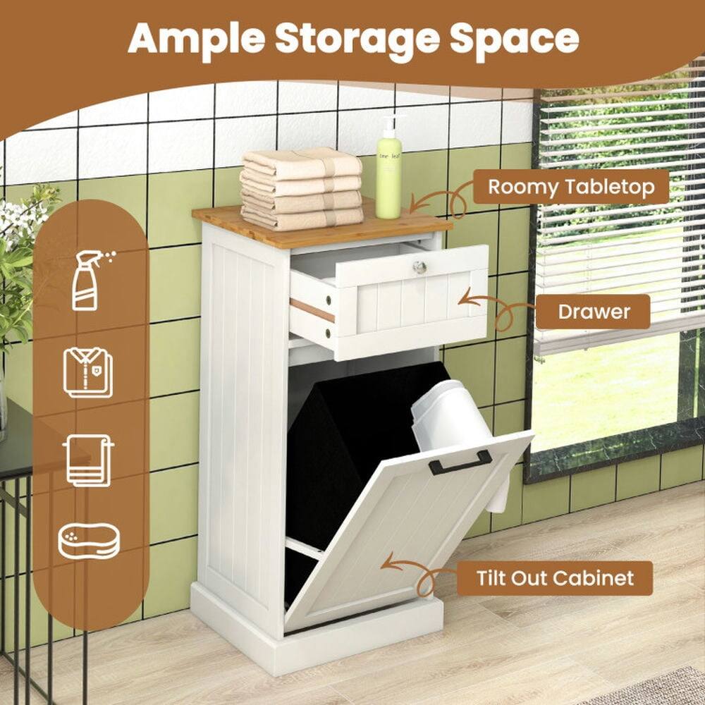 Ample Storage Space

- Roomy Tabletop
- Drawer
- Tilt Out Cabinet
