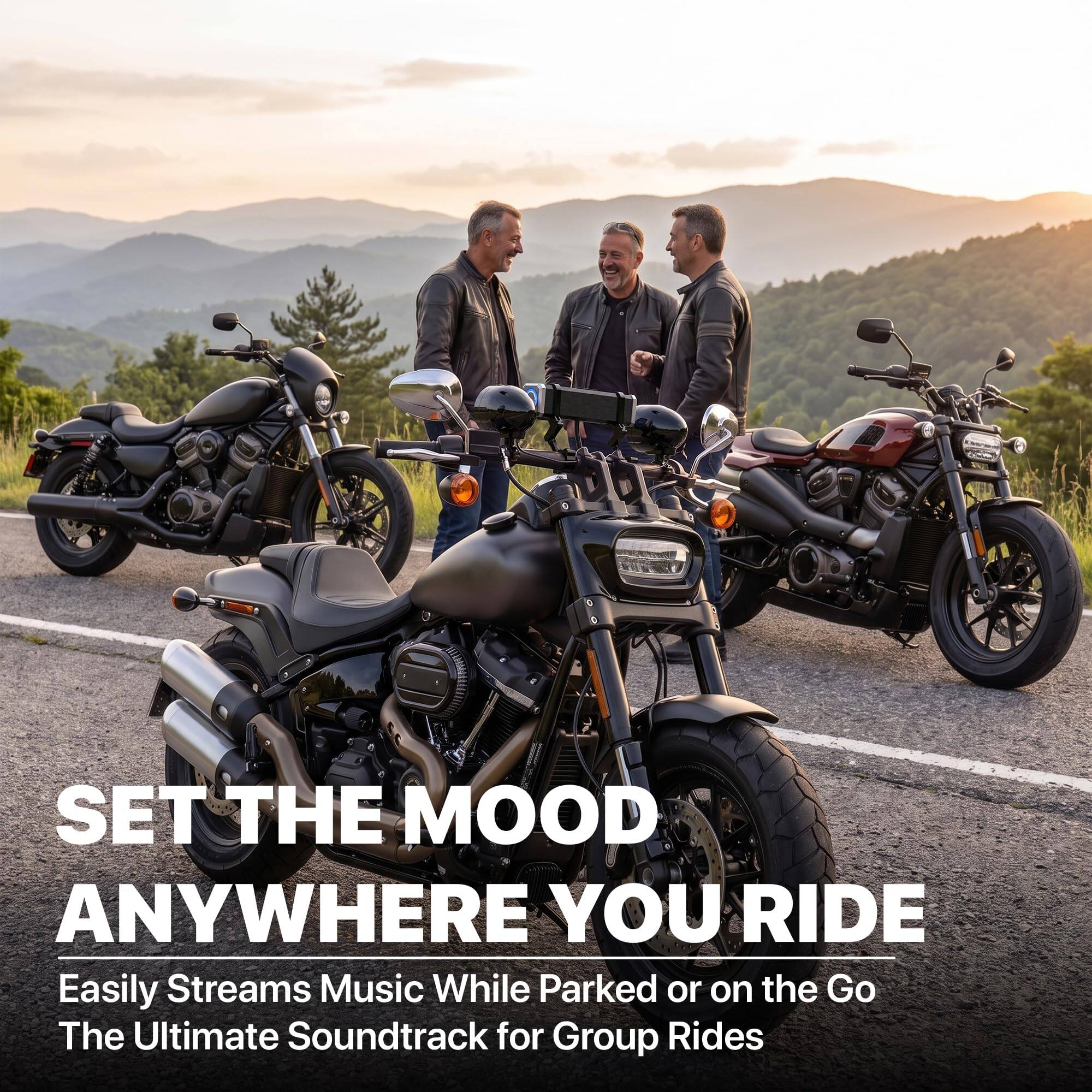 SET THE MOOD ANYWHERE YOU RIDE  
Easily Streams Music While Parked or on the Go  
The Ultimate Soundtrack for Group Rides