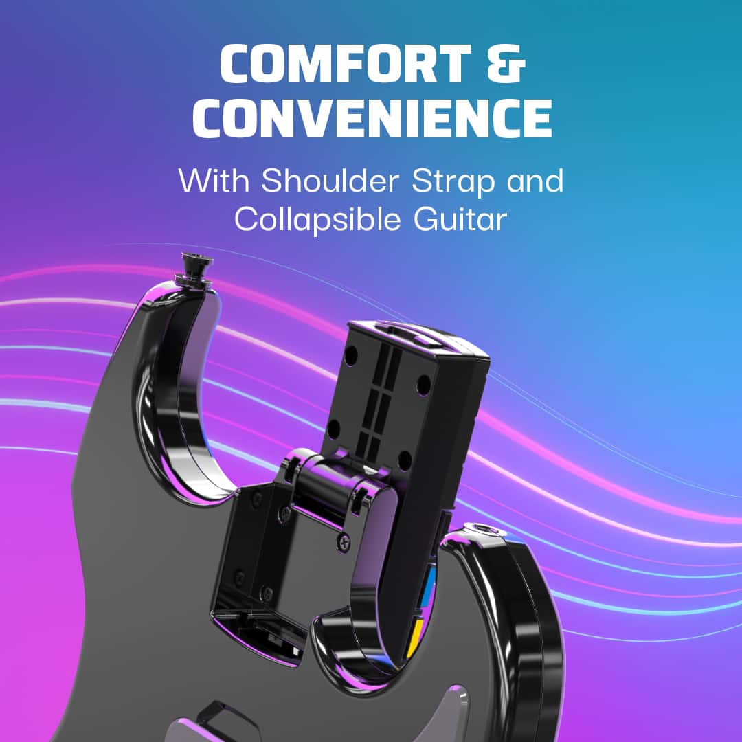 COMFORT & CONVENIENCE WITH SHOULDER STRAP AND COLLAPSIBLE GUITAR