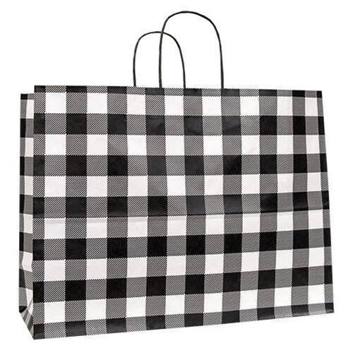BreeBe - Black & White Buffalo Check Gift Bag Large - Black, White