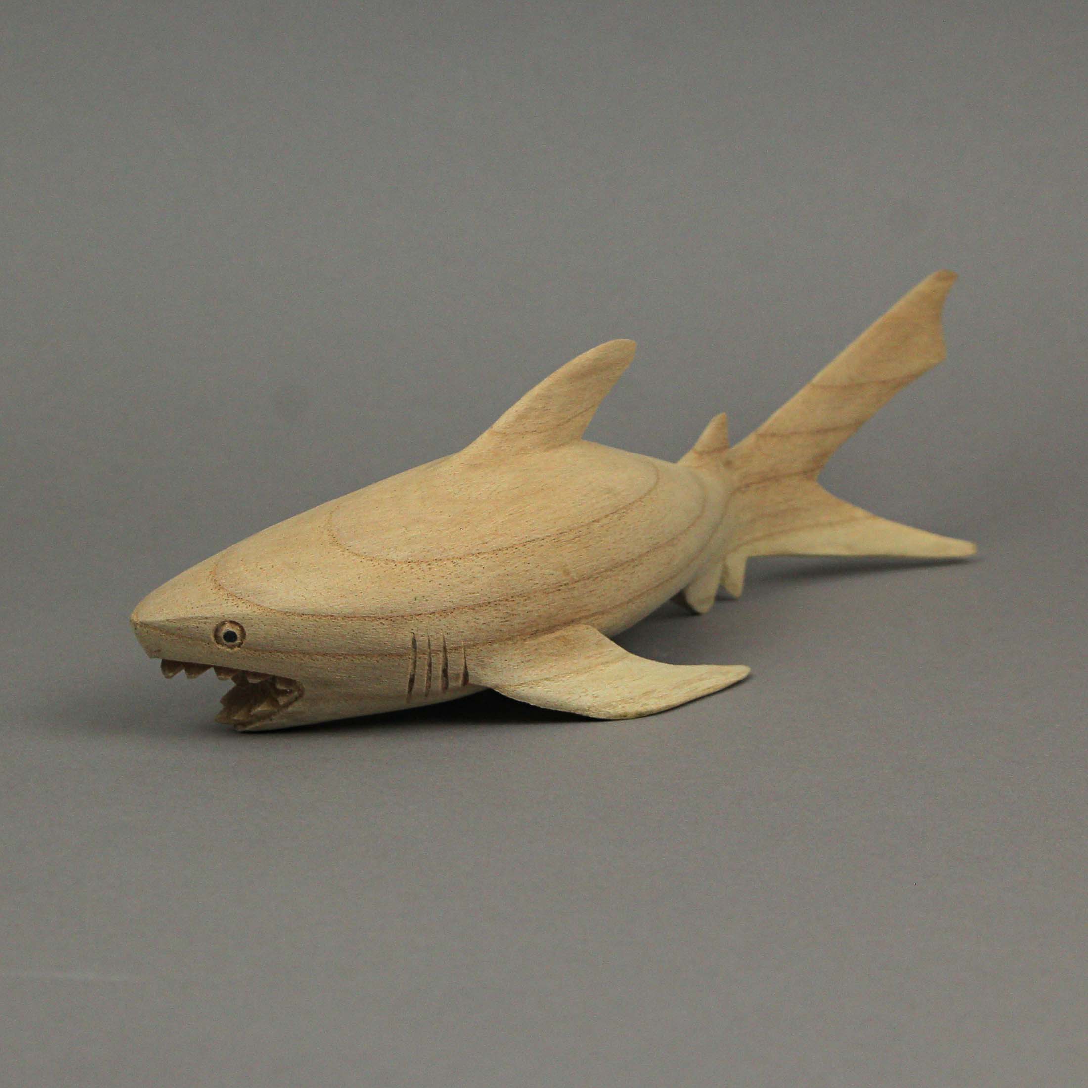 Alt View 4. Things2Die4 - 12" Hand Carved Great White Shark Wooden Sculpture – Nautical Ocean Decor - Brown.