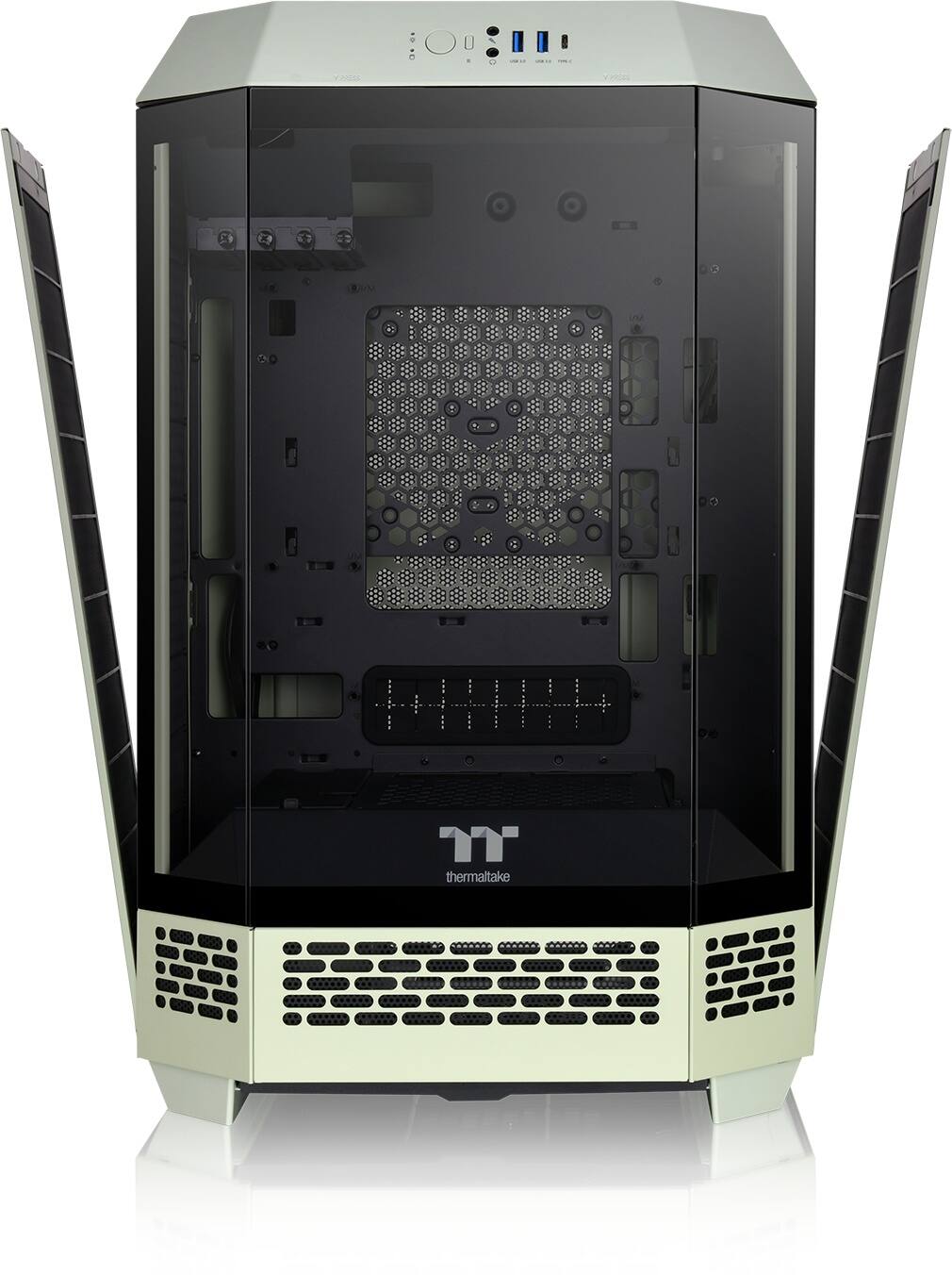 The text on the image reads "0 T thermaltake". This suggests that the computer case is made by Thermaltake and is designed to keep the temperature inside the case at zero degrees Celsius.