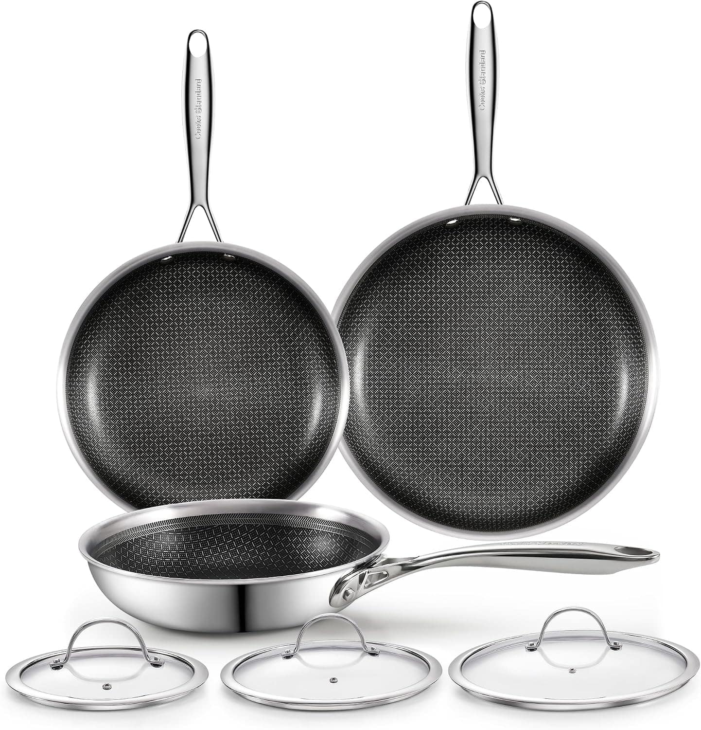 Cooks Standard - Multi-Ply Clad Stainless Steel 6-Piece Fry Pan Set , 8-10.5-12 Inch - Black