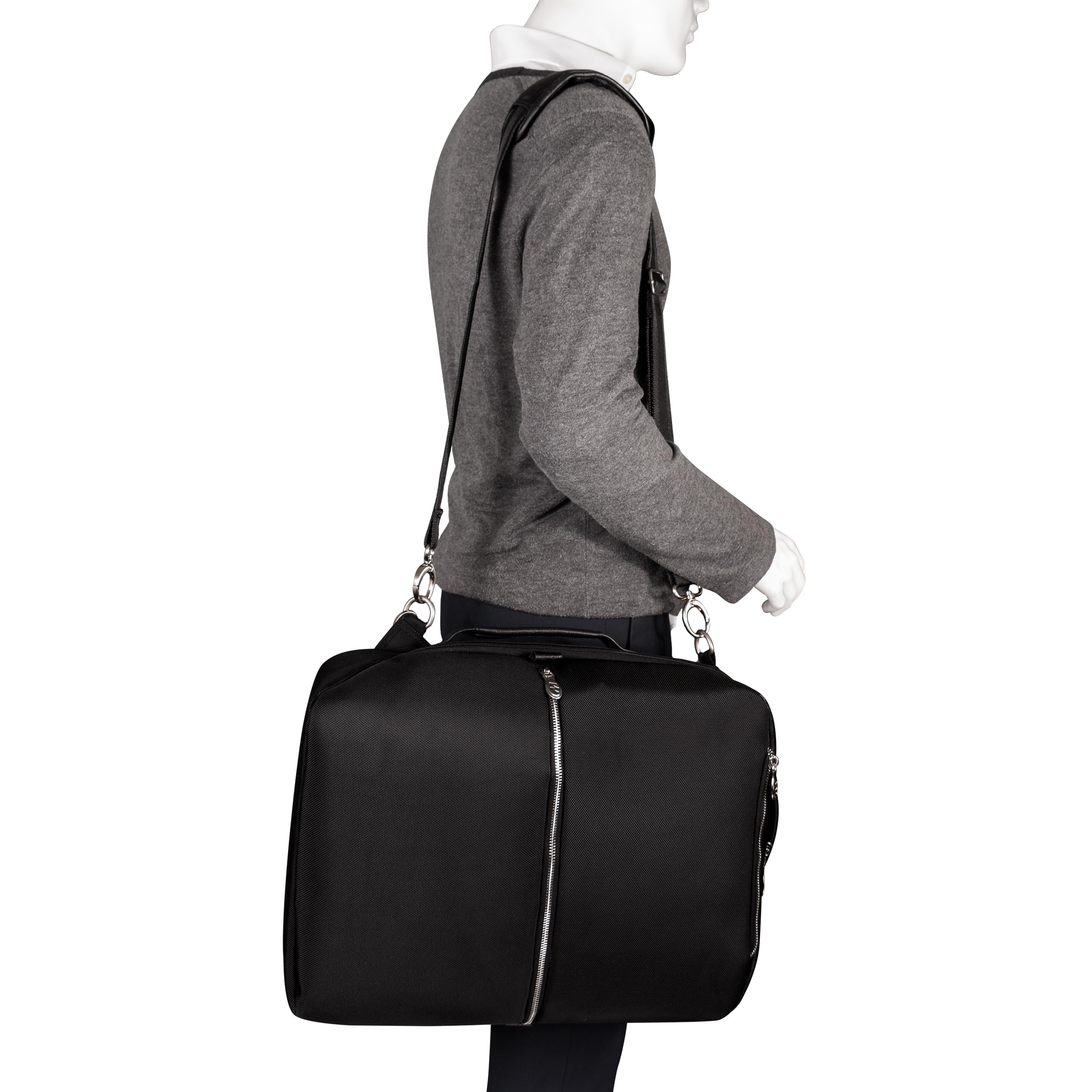 Alt View 9. McKleinUSA - 17" Laptop Backpack Messenger 2-in-1 Convertible Ballistic Nylon Leather-Trim Padded Sleeve Travel - Black.