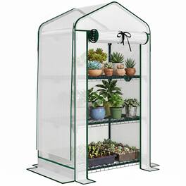 Outsunny - Greenhouse with Screen Roof, Portable Small Greenhouse with Roll-Up Zipper Door