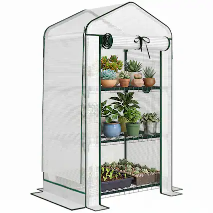 Front. Outsunny - Greenhouse with Screen Roof, Portable Small Greenhouse with Roll-Up Zipper Door.