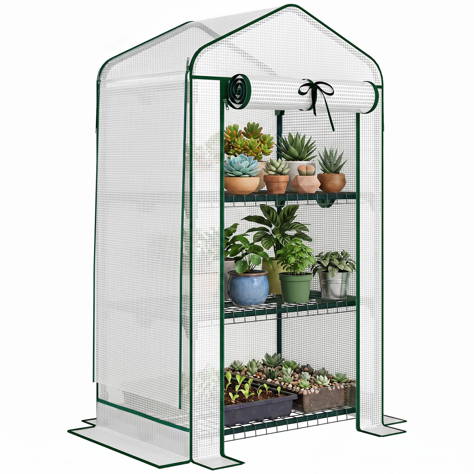 Front. Outsunny - Greenhouse with Screen Roof, Portable Small Greenhouse with Roll-Up Zipper Door.