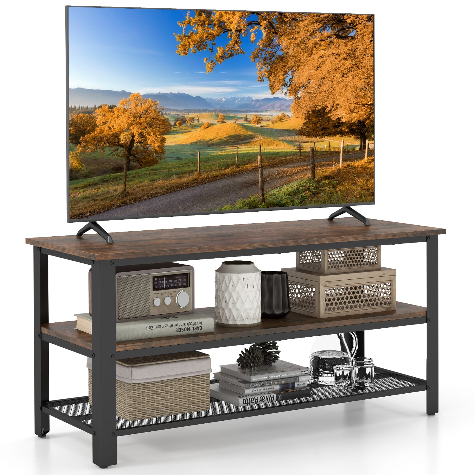 Ecooso - Industrial TV Stand for 50 Inch TV with Power Outlets and USB Charging Ports - Rustic Brown