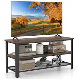 Ecooso - Industrial TV Stand for 50 Inch TV with Power Outlets and USB Charging Ports - Rustic Brown