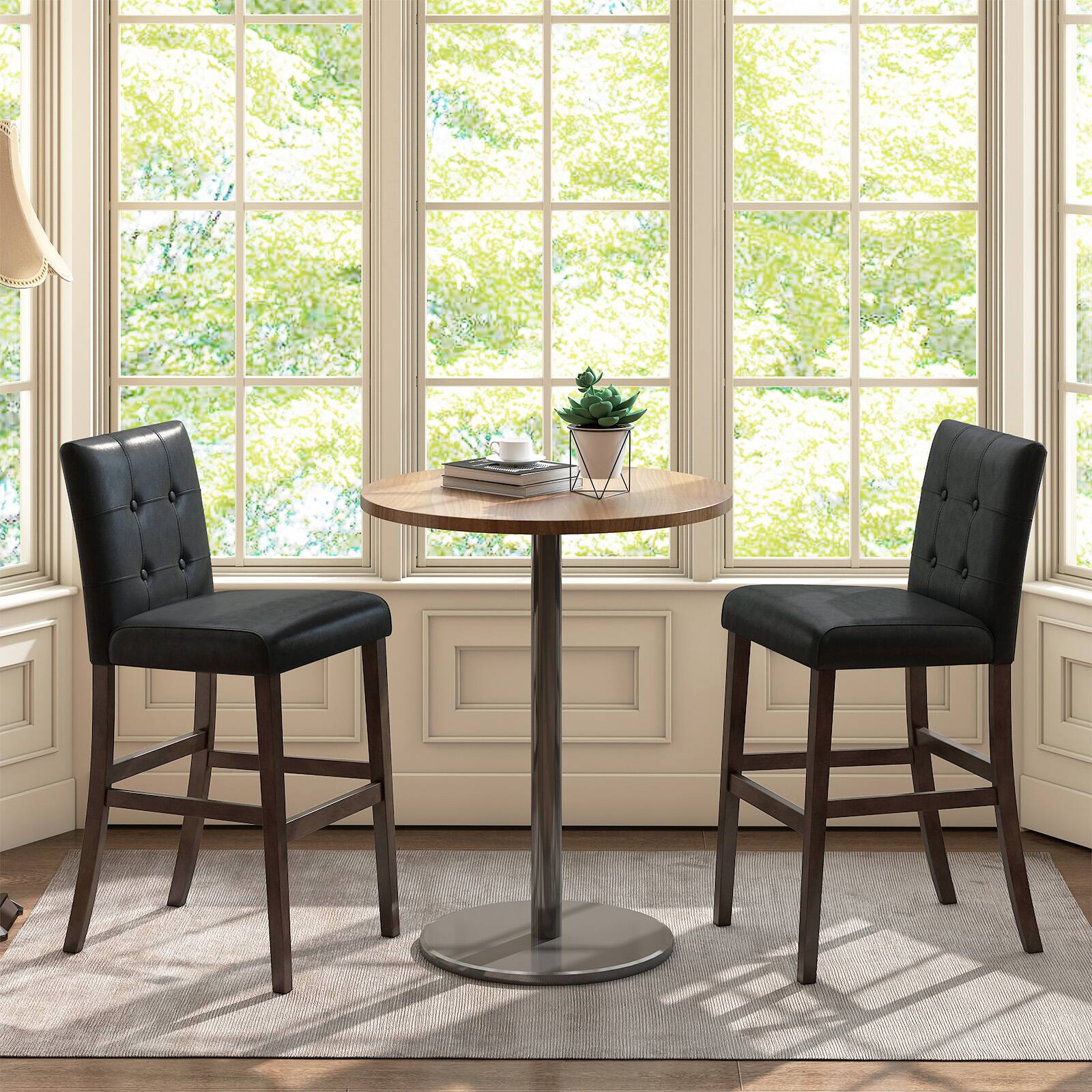 Alt View 3. Gymax - Gymax Set of 4 Bar Stools 25inch Counter Height Barstool Pub Chair Rubber Wood Black - Black.