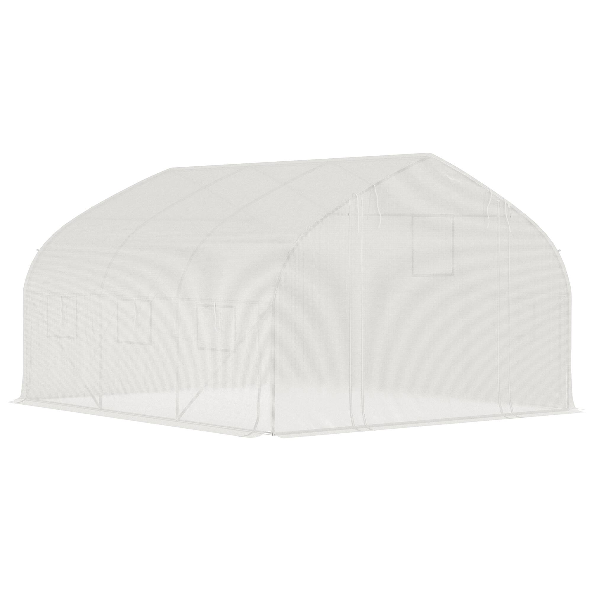 Alt View 7. Outsunny - 11.5' x 10' x 6.5' Walk-in Tunnel Greenhouse, Green House with Zippered Mesh Door, 7 Mesh Windows & Roll-up Sidewalls - White.