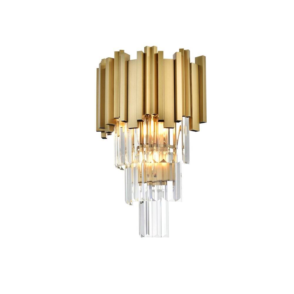 Angle. Elegant Lighting - Willow 12 Inch Wall Sconce In Satin Gold - Satin Gold And Clear.