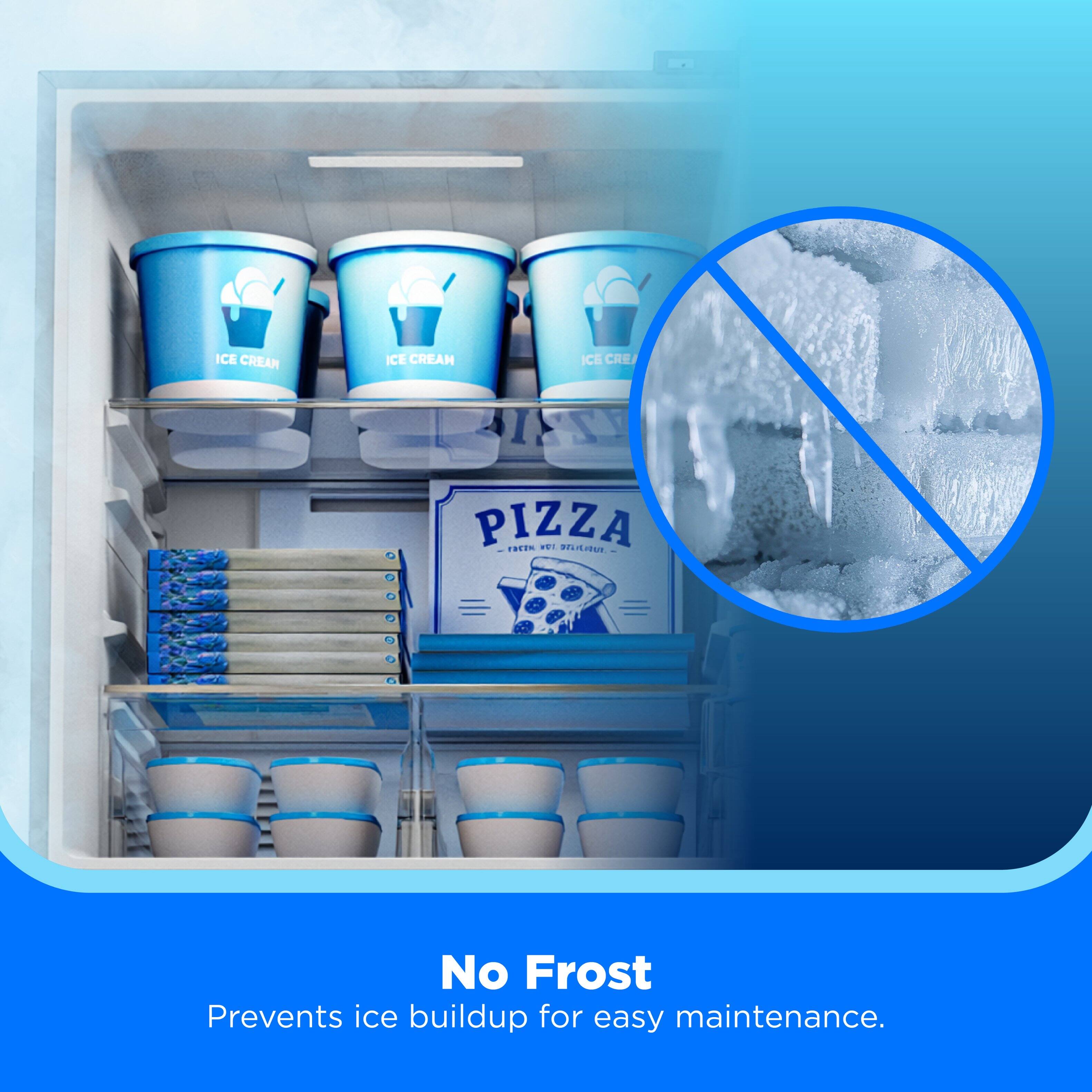 ICE CREAM ICE CREAM IC CREA SIFSY PIZZA wES TREON N . - No Frost Prevents ice buildup for easy maintenance.