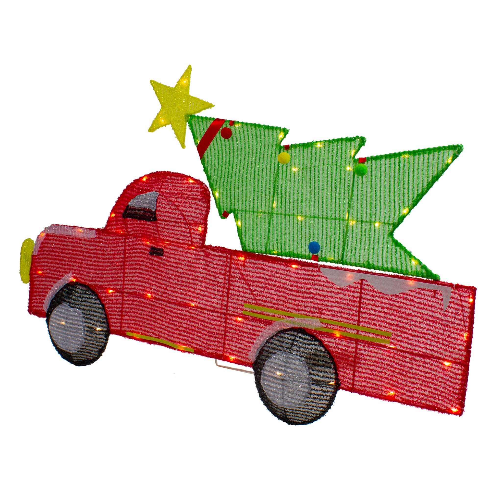 Alt View 4. Northlight - 36" LED Lighted Red Truck with Christmas Tree Outdoor Decoration - Red.