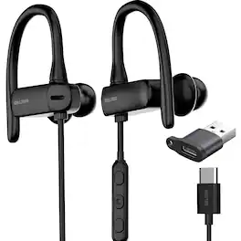 Delton - 24EC USB/USB-C Wired Earbuds with Microphone (DWH24ECA) - Black