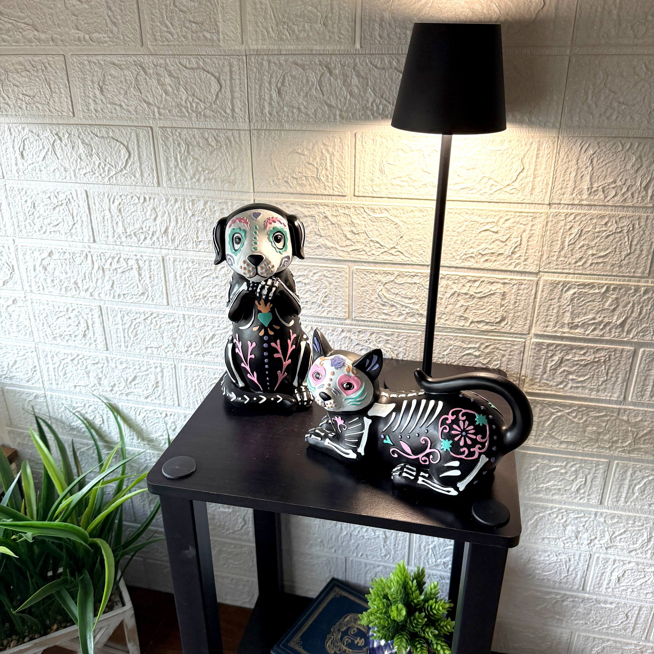 Alt View 4. Things2Die4 - Day of the Dead Cat and Dog Figurine Set 2 Glossy Resin Skeleton Statues - Multicolor.