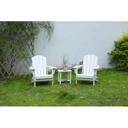 GOODSILO - Folding Adirondack Chair with Side Table, 3-Piece Set (2 Chairs & 1 Table) - White