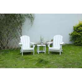 GOODSILO - Folding Adirondack Chair with Side Table, 3-Piece Set (2 Chairs & 1 Table) - White