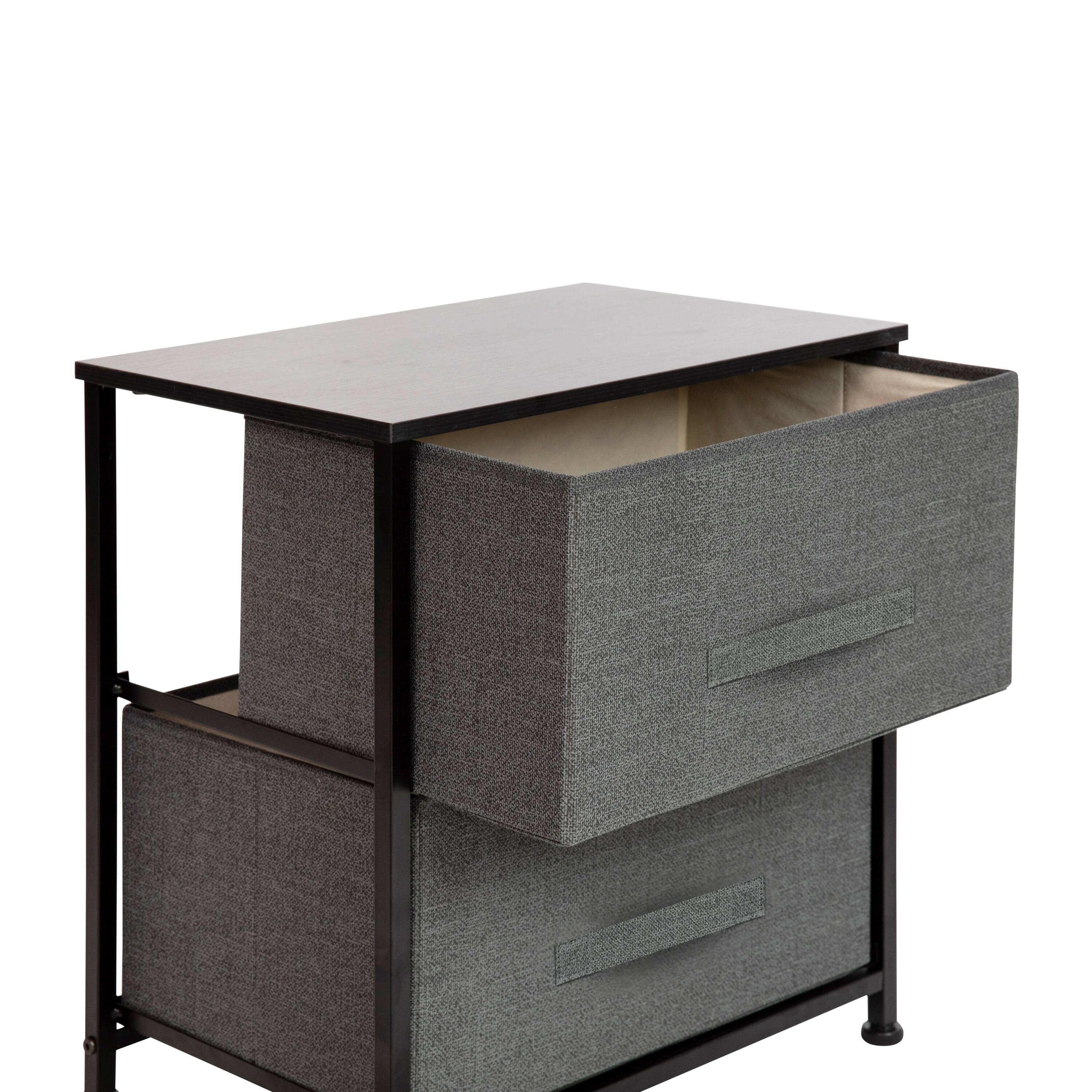 Alt View 9. Emma + Oliver - 2 Drawer Storage Stand with Wood Top & Dark Fabric Pull Drawers - Gray Drawers/Black Frame.