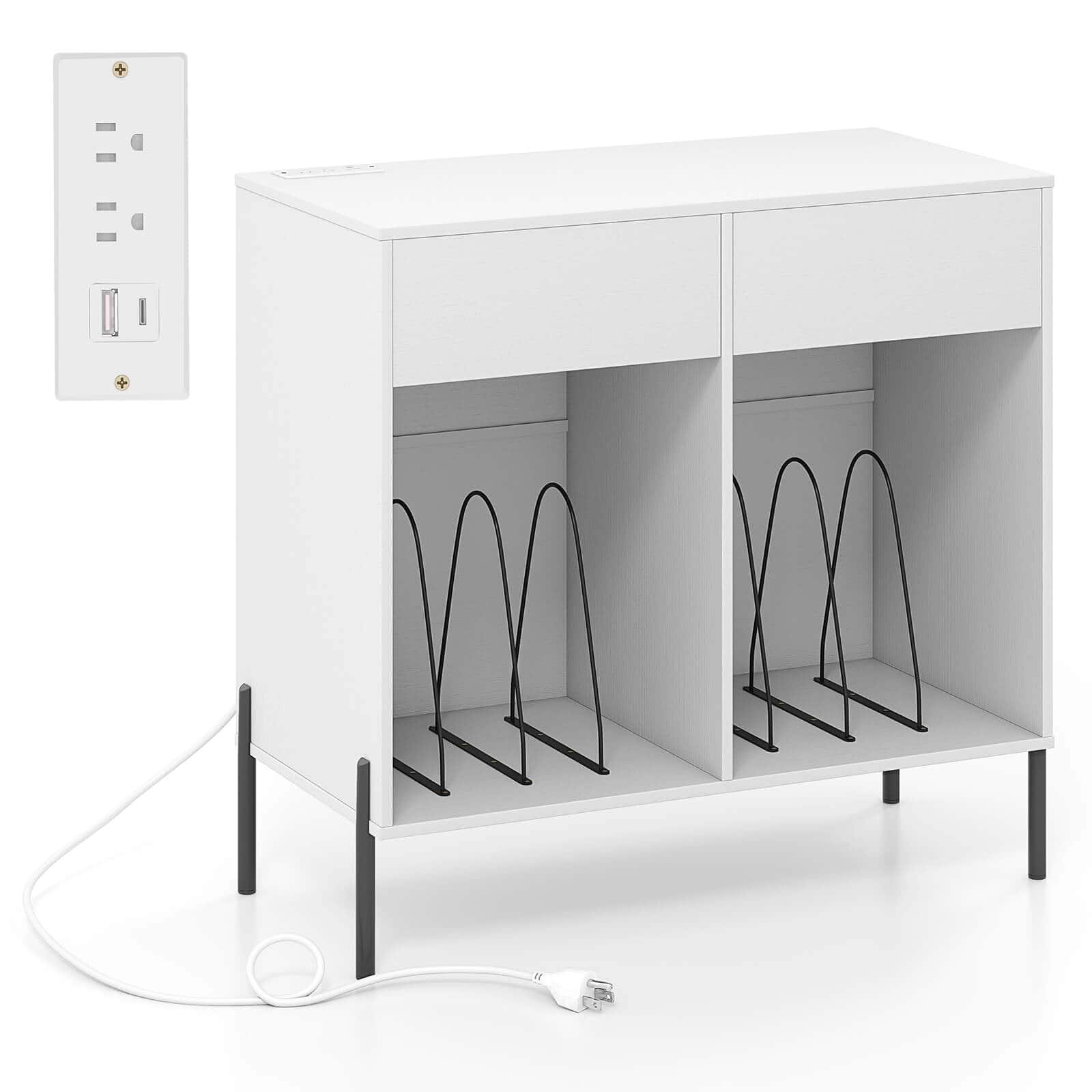 Front. Costway - Costway Large Record Player Stand with Charging Station Storage Compartments & 2 Drawers - White.