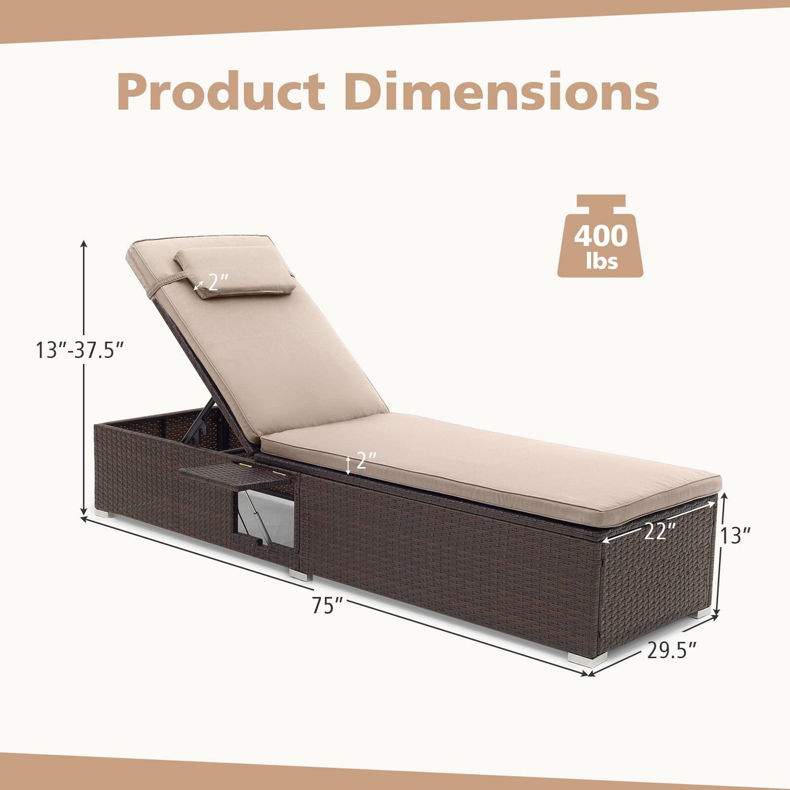 Product Dimensions: 2" x 400 lbs x 13"-37.5" x 12" x 22" x 13" x 75" x 29.5"