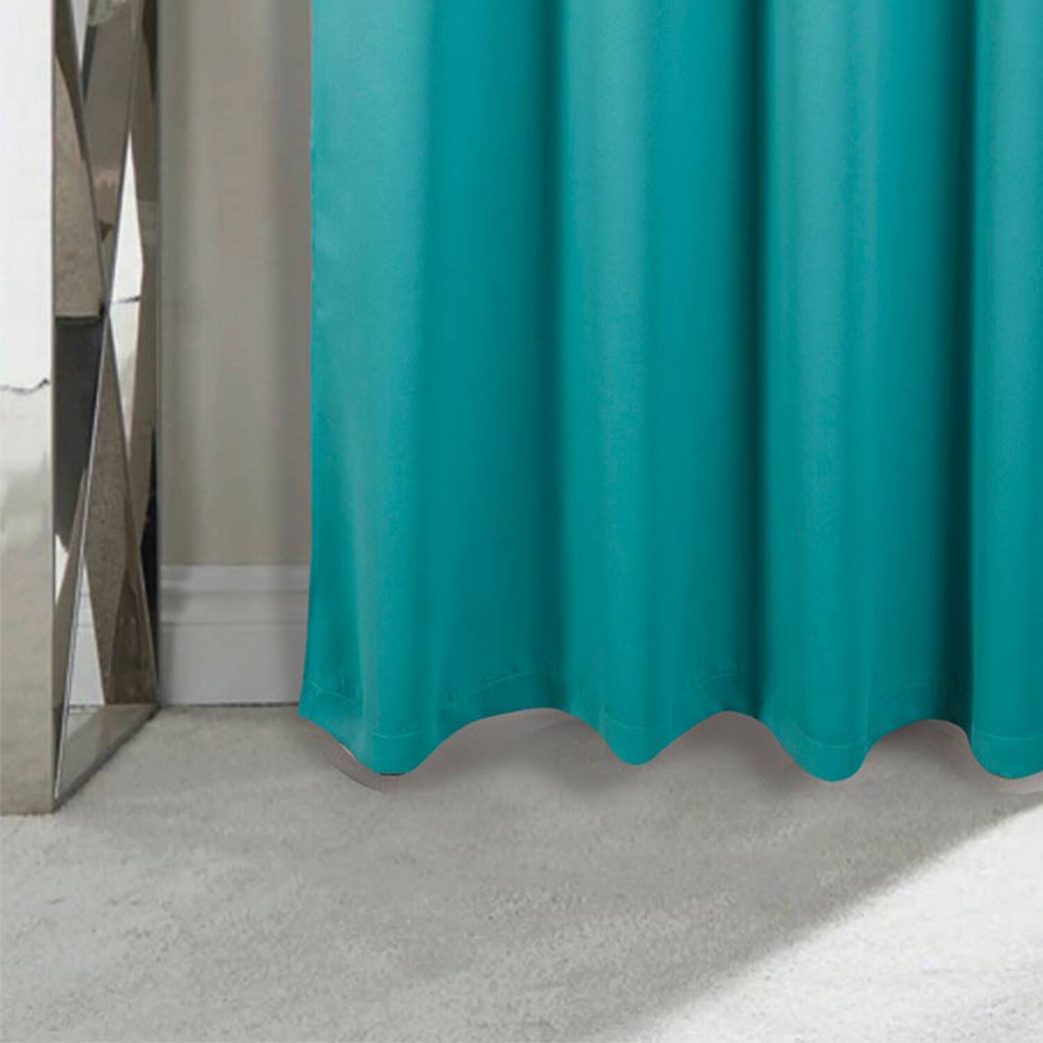 Left. RT Designers Collection - RT Designers Collection 100% Polyester Twilight Blackout Rod Pocket Curtain Panel 54" x 84" Turquoise - Turquoise.
