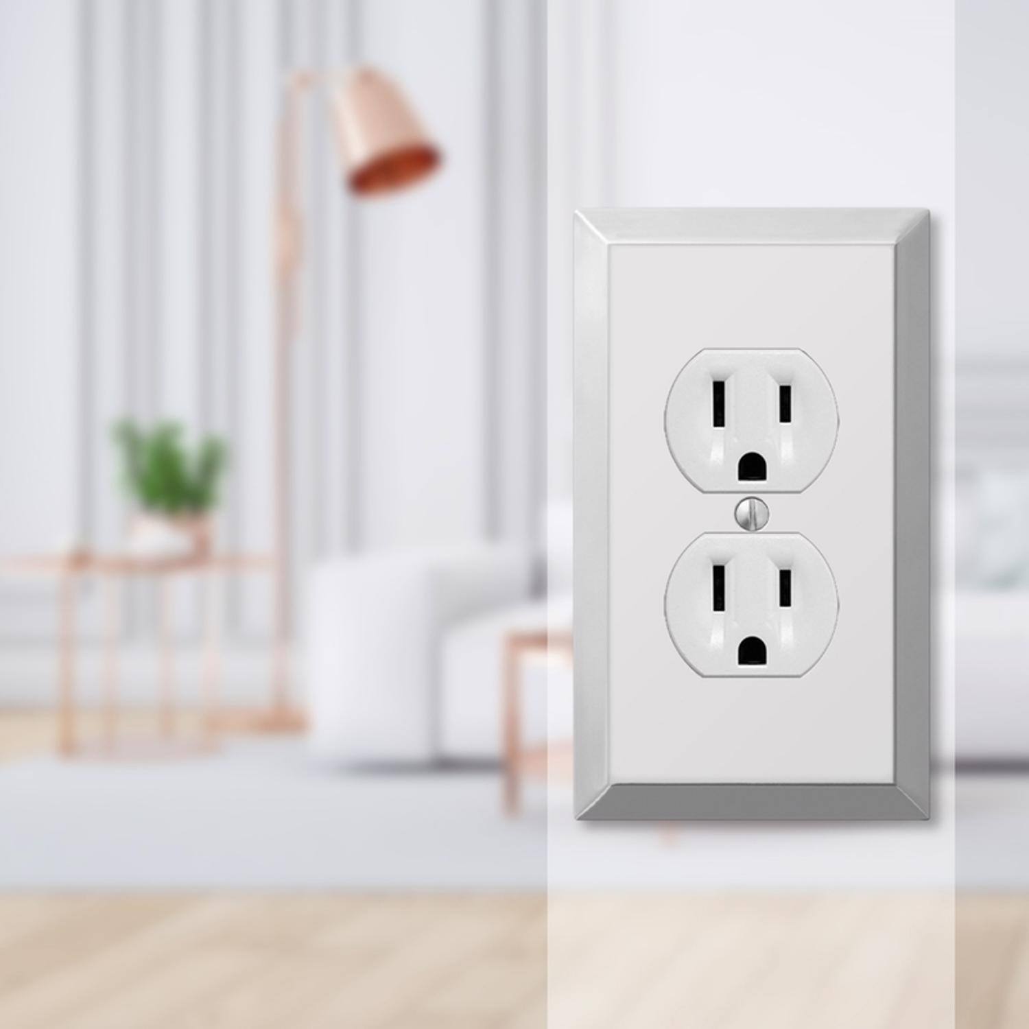 Left. AMERELLE - Amerelle Century Polished Chrome 1 gang Stamped Steel Duplex Wall Plate 1 pk - Chrome.