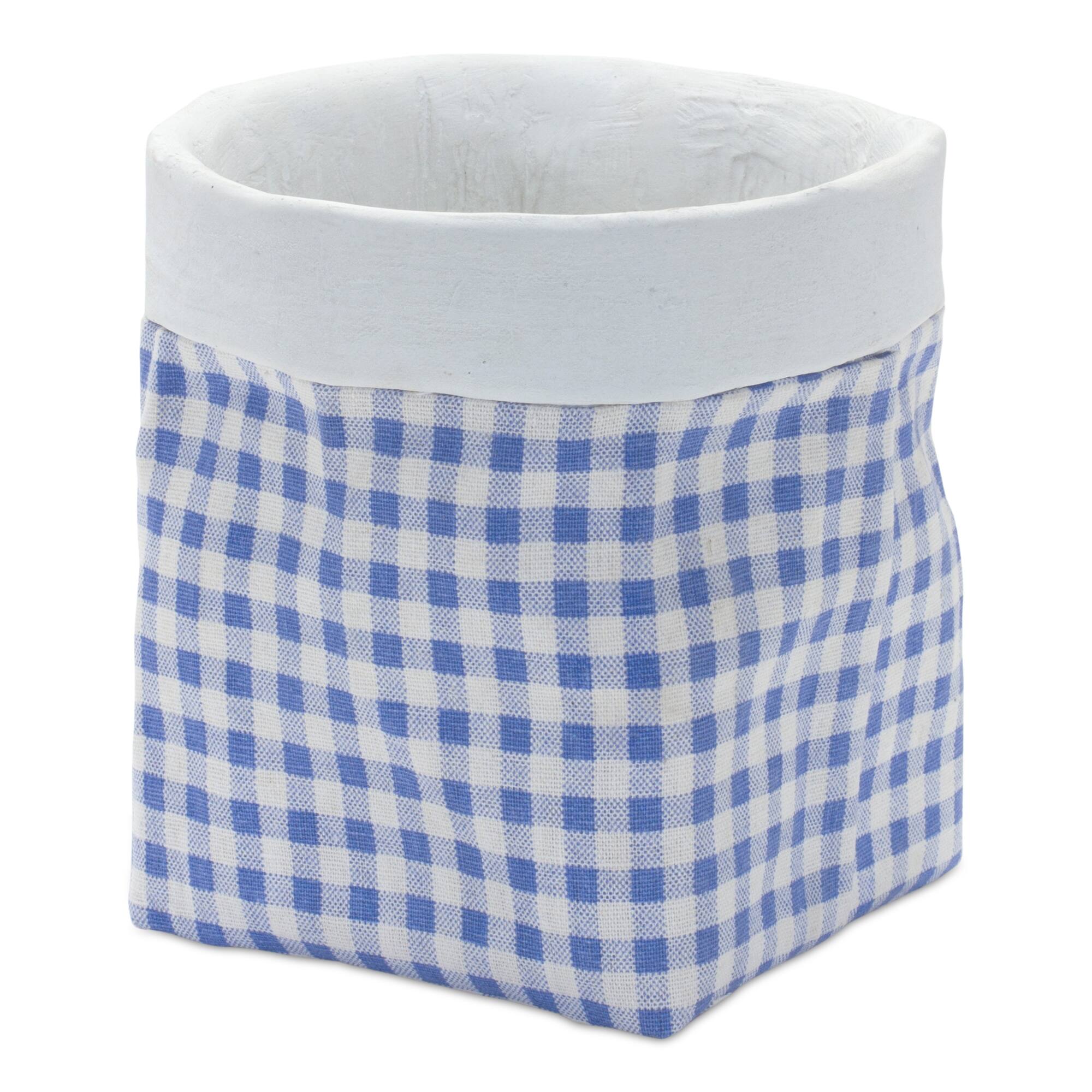 Angle. BreeBe - Gingham Sack Design Stone Planter (Set of 2) - Blue, White.
