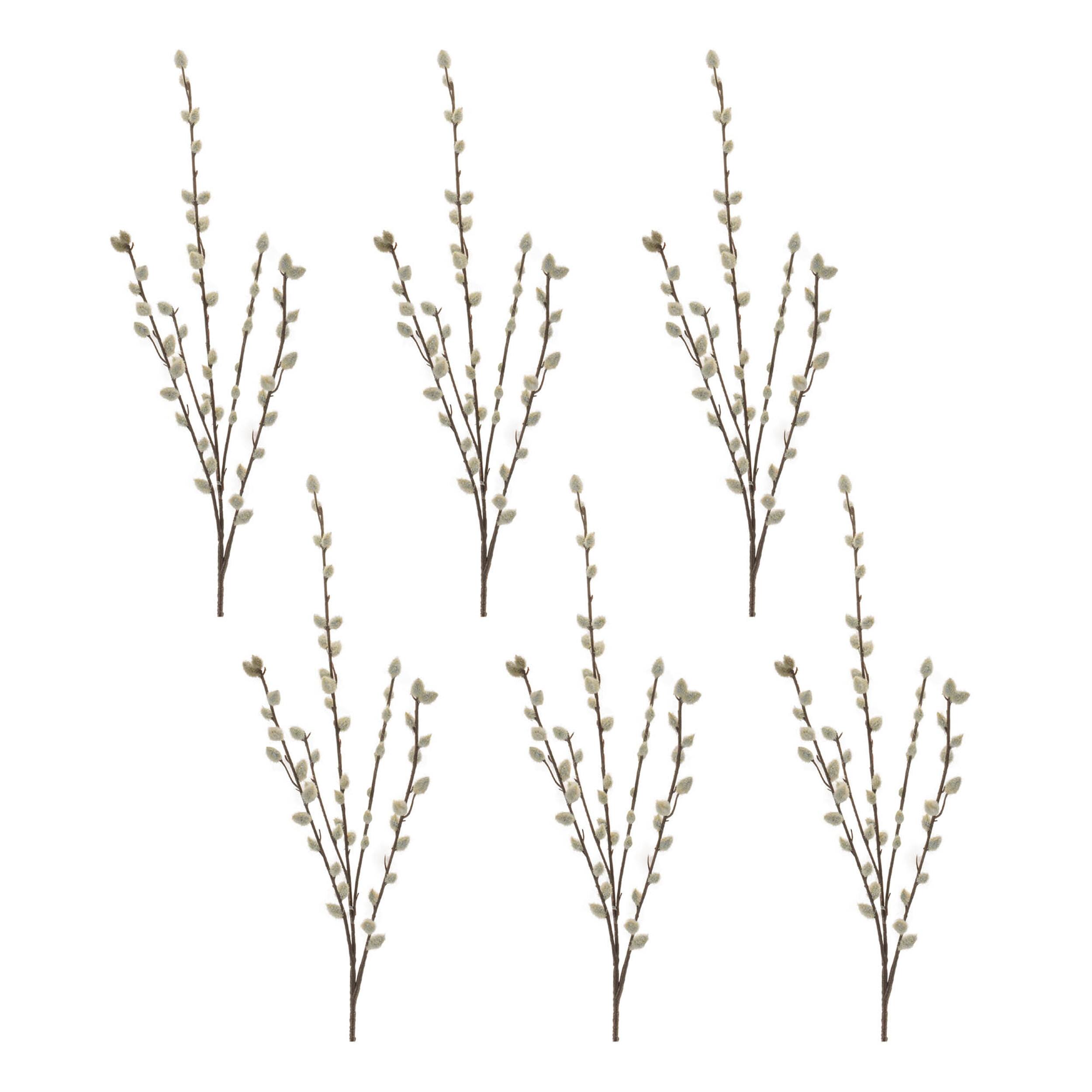 Left. BreeBe - Pussy Willow Twig Spray (Set of 6) - Green.