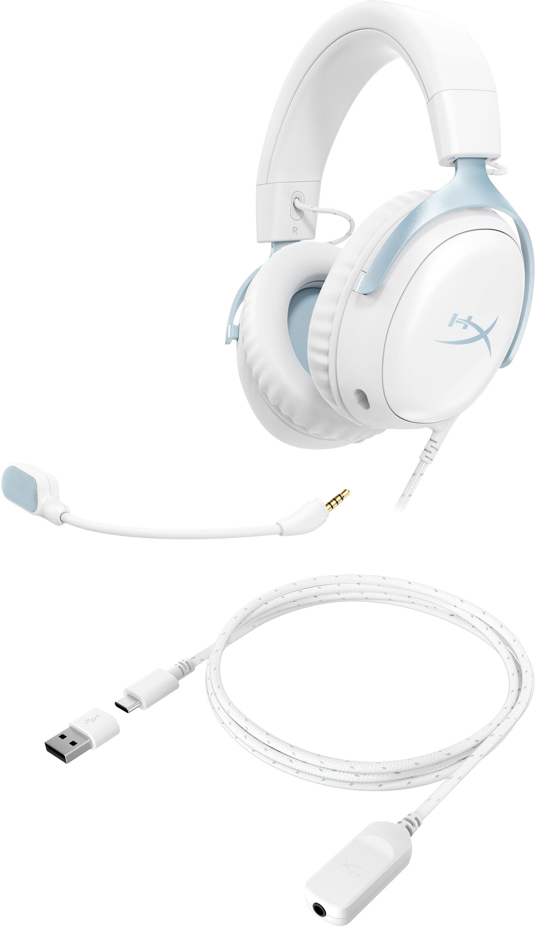 Alt View 3. HyperX - Cloud III Wired Gaming Headset for PC, PS5, PS4, Xbox Series X|S, Xbox One, Nintendo Switch, and Mobile - White/Light Blue.