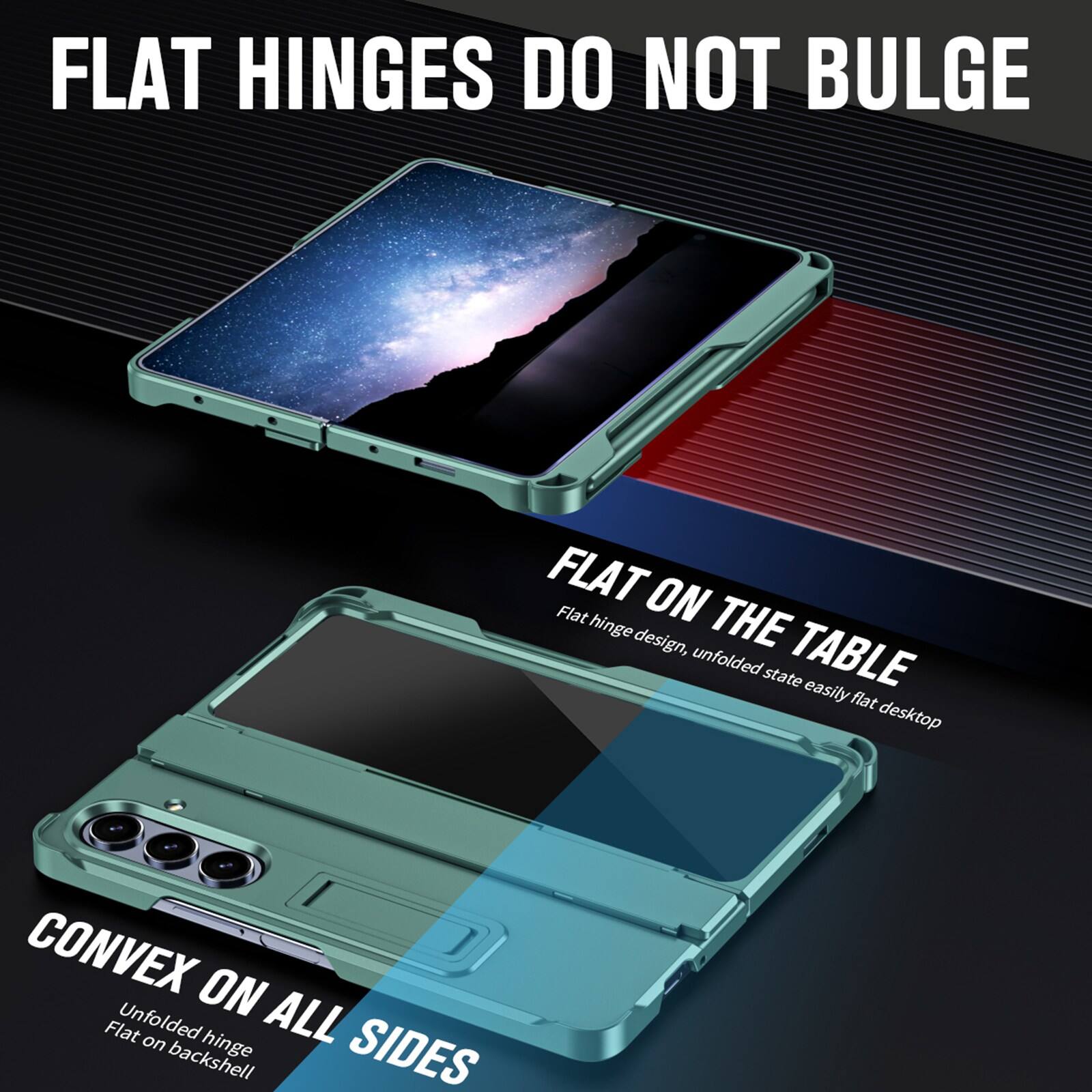 FLAT HINGES DO NOT BULGE

FLAT ON THE TABLE
Flat hinge design, unfolded state easily flat desktop

CONVEX ON ALL SIDES
Unfolded hinge Flat on backshell