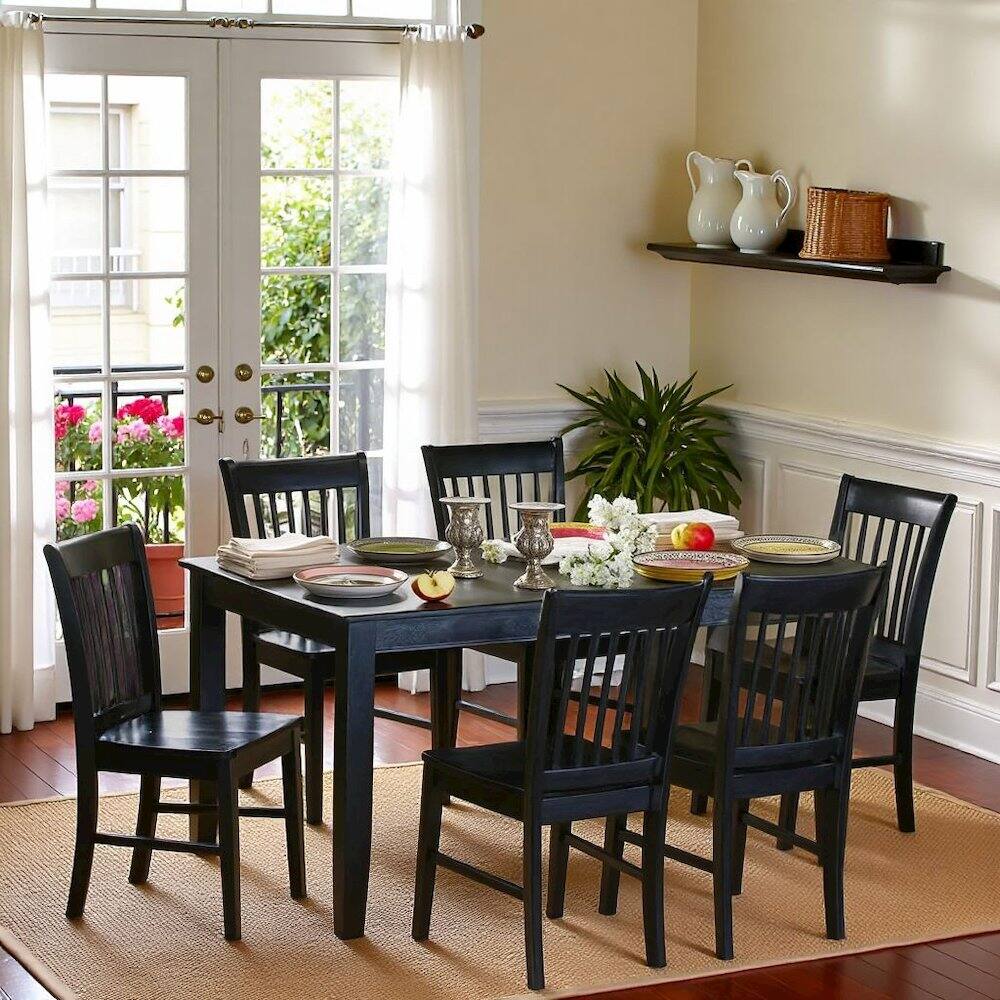 Alt View 4. FurniFact - Solid Wood Black Kitchen Table and Chairs, 7 Piece Dining Set for 6 - Black.