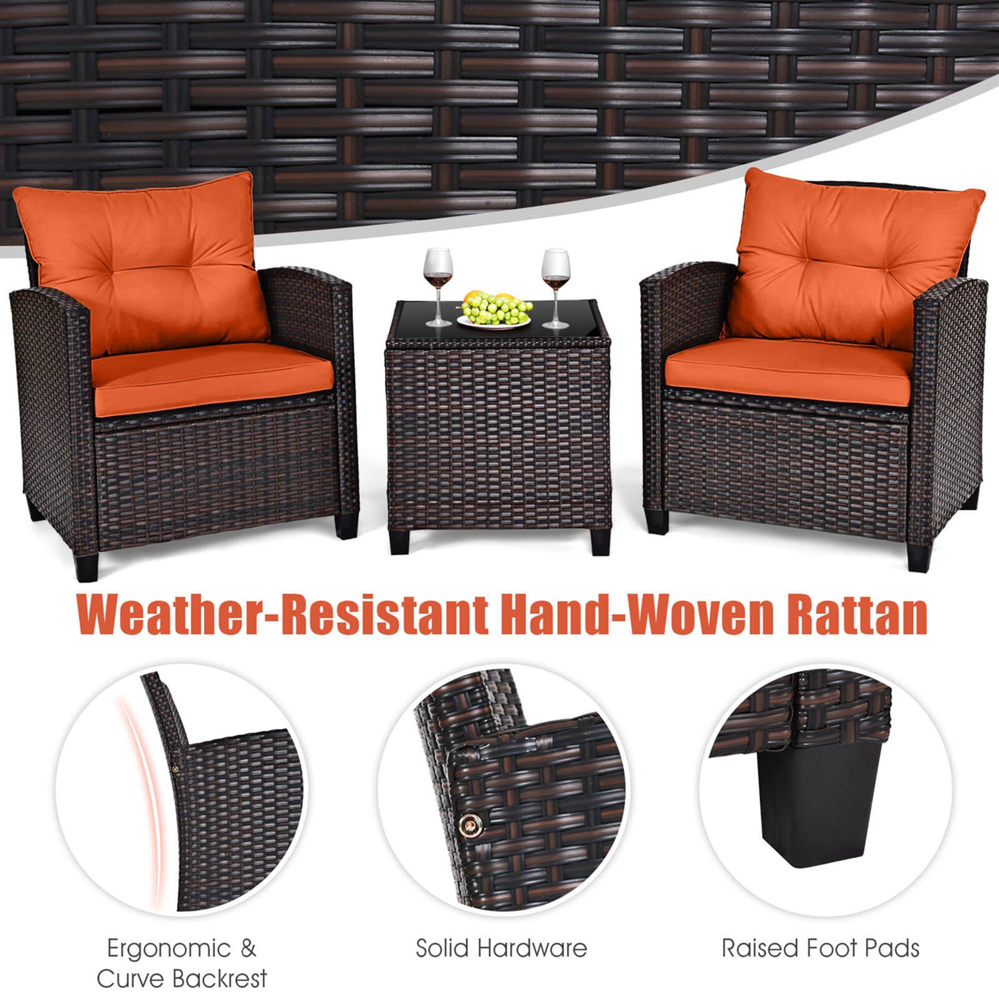 Weather-Resistant Hand-Woven Rattan Ergonomic & Curved Backrest Solid Hardware Raised Foot Pads