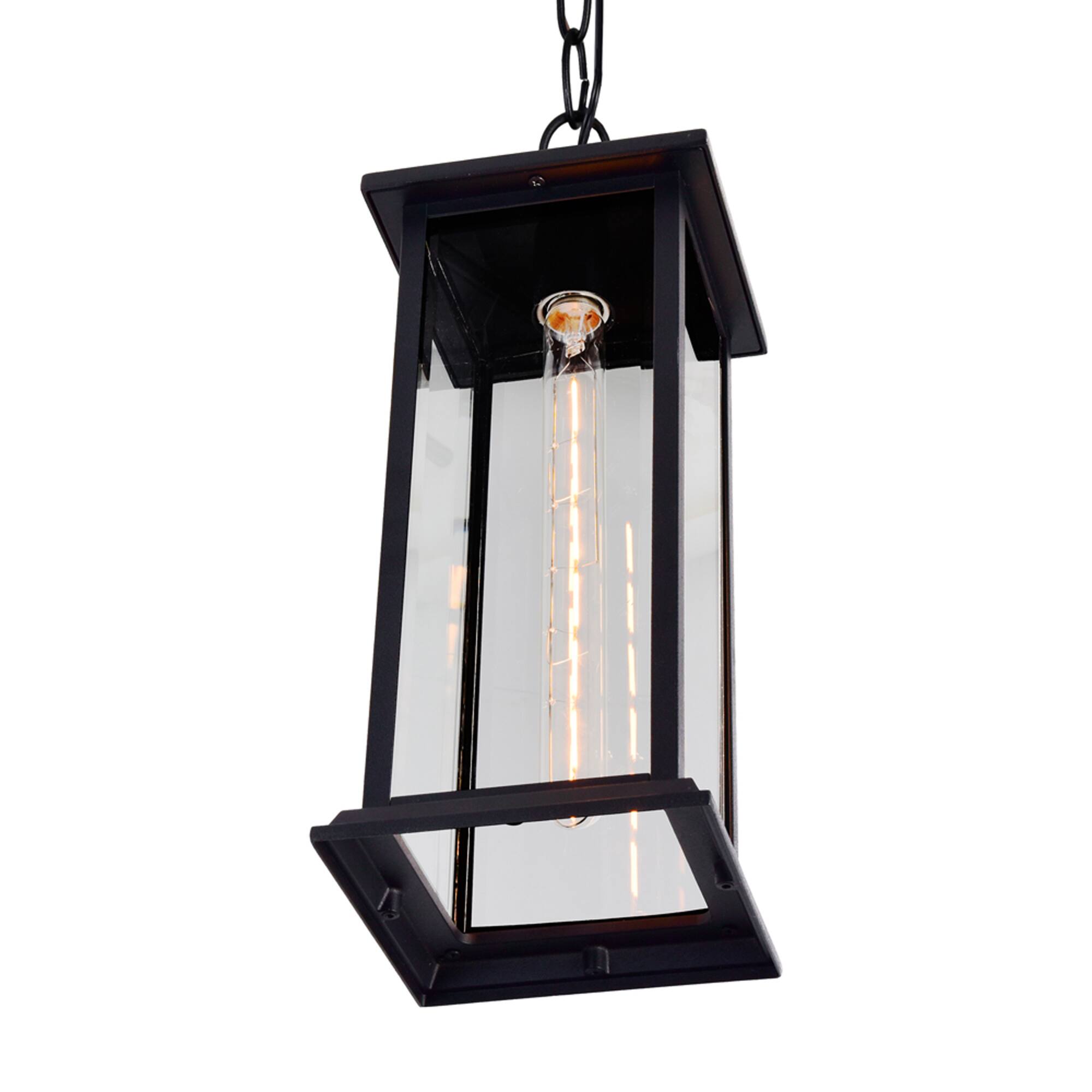 Left. CWI Lighting - Blackbridge 1 Light Outdoor Black Pendant - Black.