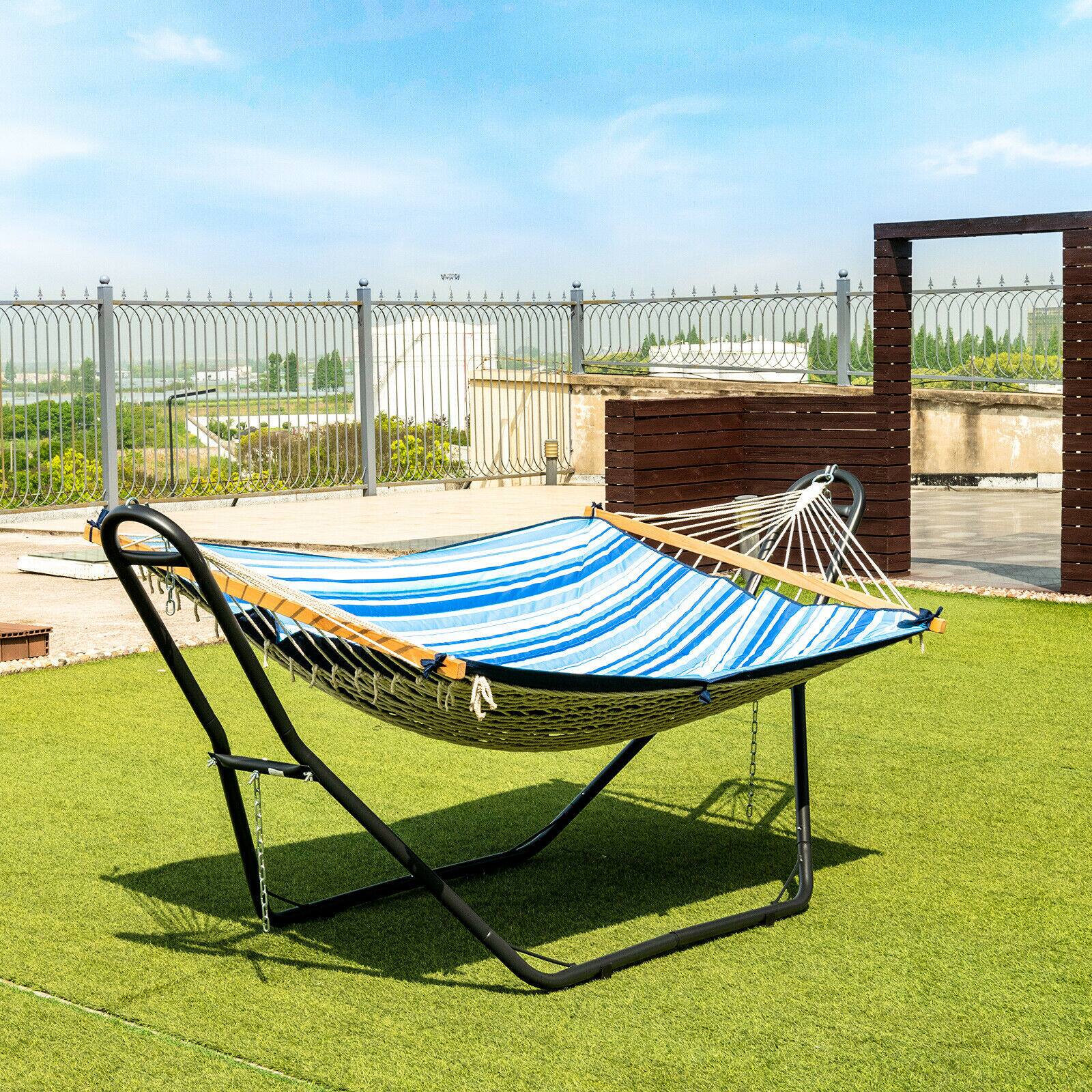 Alt View 4. Gymax - Gymax Hammock Stand Heavy Duty Steel Frame Hanging Hooks Indoor Outdoor - Black.