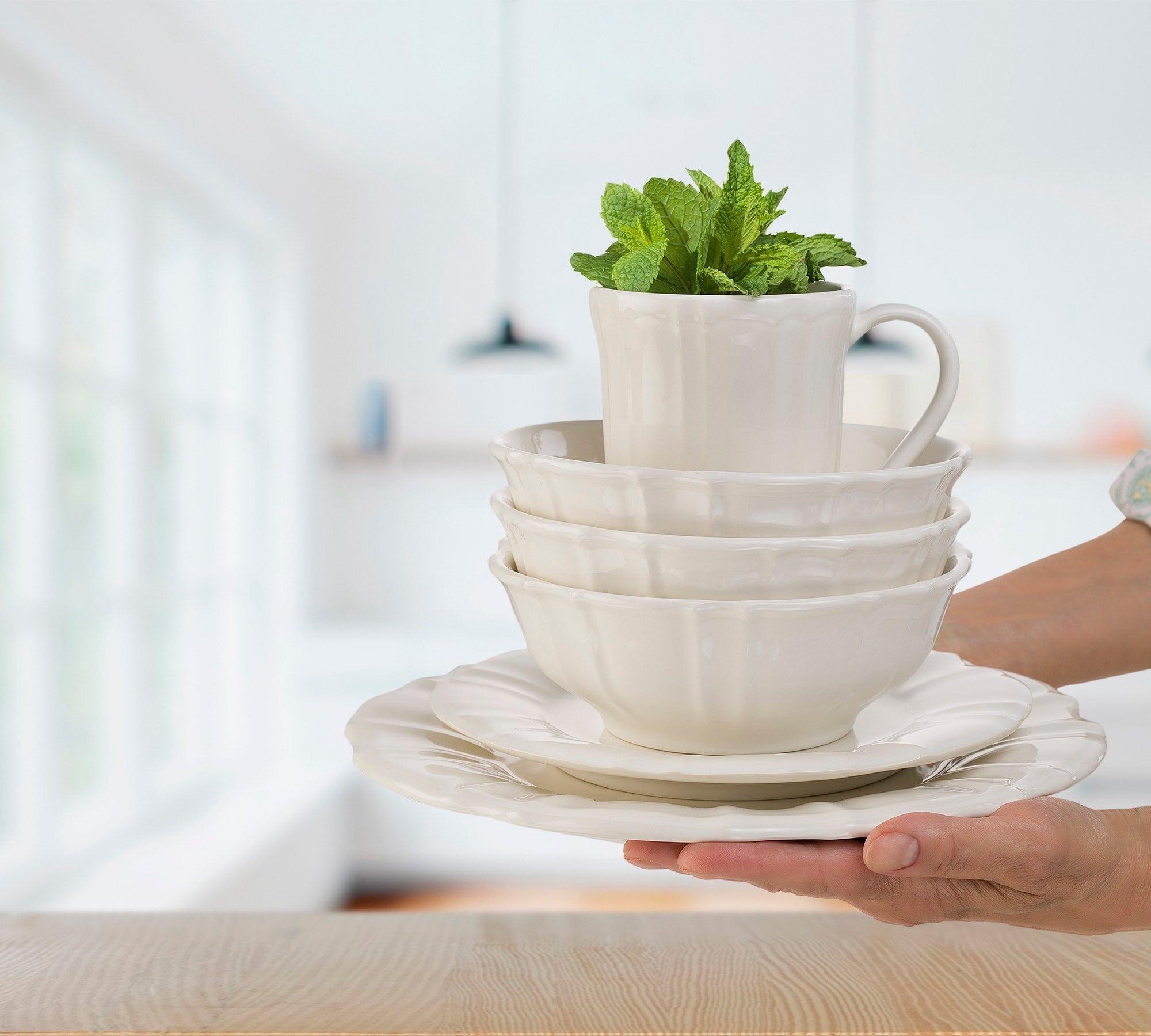 Angle. Euro Ceramica Home - Chloe 4-Piece White Everyday Bowls Set, made in Portugal - White.