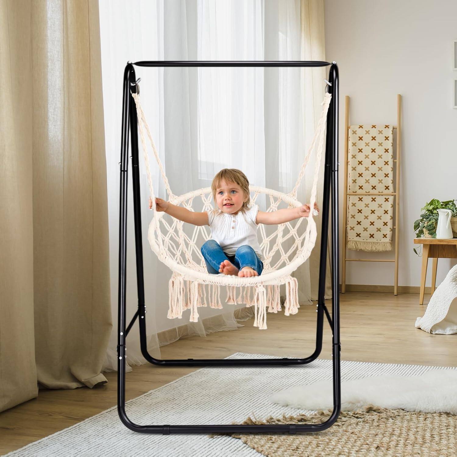 Alt View 9. Winado - Hammock Chair Stand Only, A-Shaped Universal Multi-Use Steel Hanging Chair Stand Heavy-Duty with Hook for Indoor Outdoor - Black.